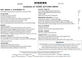 Hinnies Restaurant menu