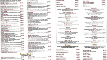 Warwick Spice Indian And Bangladeshi menu