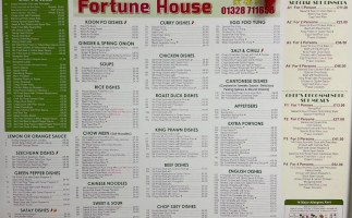 Fortune House Chinese Take Away menu