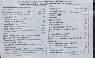 The Blue Crab menu