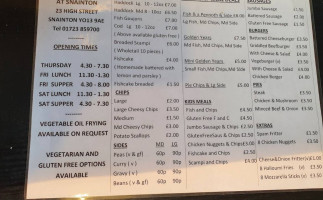 Fish And Chips At Snainton menu
