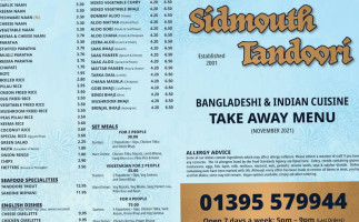 Sidmouth Tandoori menu