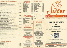 Jaipur Indian Cuisine menu