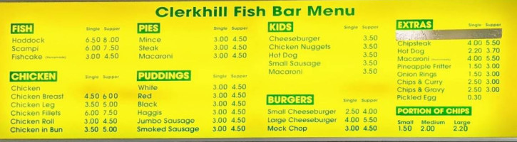 Clerkhill Fish menu
