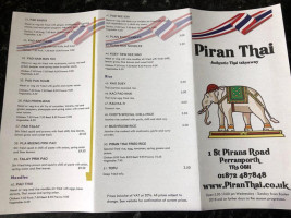 Piran Thai menu