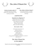 John Of Gaunt Inn menu