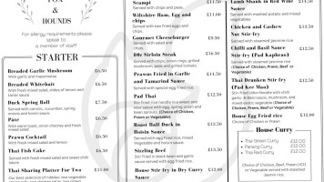 Fox And Hounds Pub menu