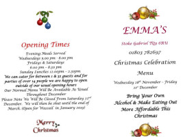 Emma's menu