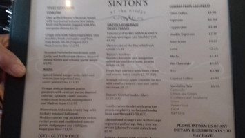 Sinton's At The Bridge menu