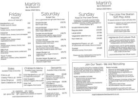 Martin's Bar Restaurant menu