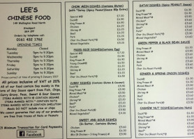 Lee's Chinese Food menu