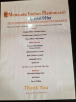 Namaste Indian menu