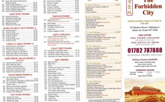 The Forbidden City Kidsgrove menu