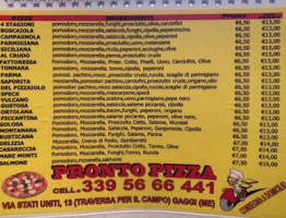 Pronto Pizza menu
