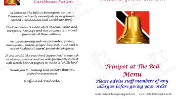 The Bell In Benington menu