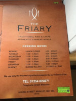 The Friary menu