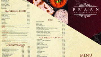 Praan Indian menu