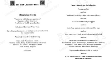 Port Charlotte menu