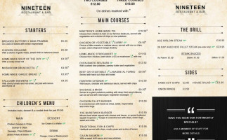 Nineteen Restaurant And Bar menu