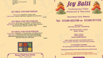 Joy Balti House menu