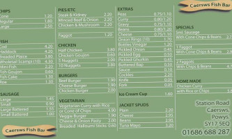Caersws Fish menu