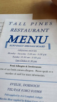 Tall Pines menu