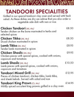 The Gillingham Tandoori menu