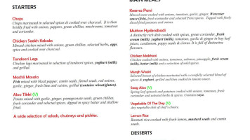 Aagrah menu