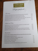 The Coore Arms menu