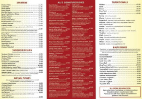 Ali's Indian menu