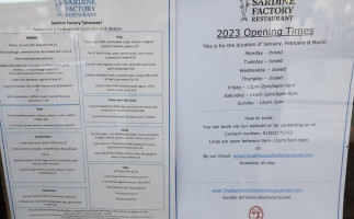 The Sardine Factory Cafe menu