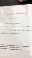 Priya's Tandoori menu