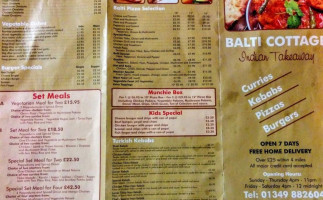 Balti Cottage menu