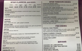 Sitar Indian menu