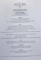The College Arms menu