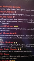 Indian Moments, Harlow menu