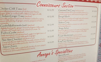 Annaya's Indian Helensburgh menu