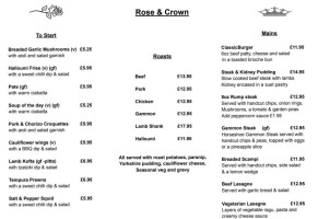 Rose Crown menu