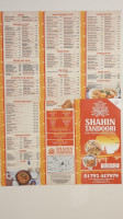 Shahin Tandoori menu