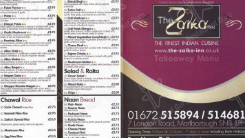 The Zaika Inn menu