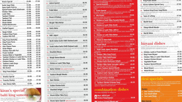 Kirans Balti menu