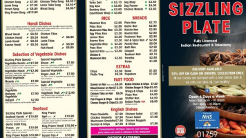 Sizzling Plate menu