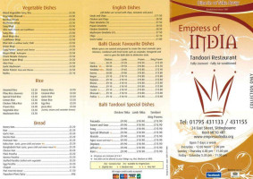 Empress Of India menu