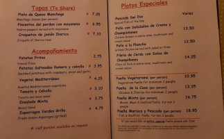 Jose S Tapas menu