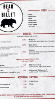 Bear And Billet menu