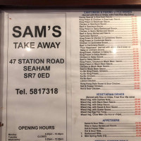 Sam's Takeaway menu