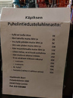 Käpälämäki-baari Avoin Yhtiö menu