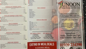 Junoon Indian menu