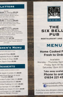 The Six Bells Pub Cliffe menu