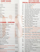 Ho's Fish And Chinese Takeaway menu